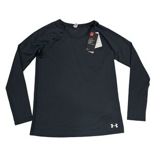 New Under Armour Heat Gear Top Youth Girl XL Gray Fitted Long Sleeve Base Layer